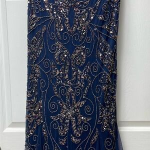 Pisarro Nights Blue and Silver Embellished Sheath Dress